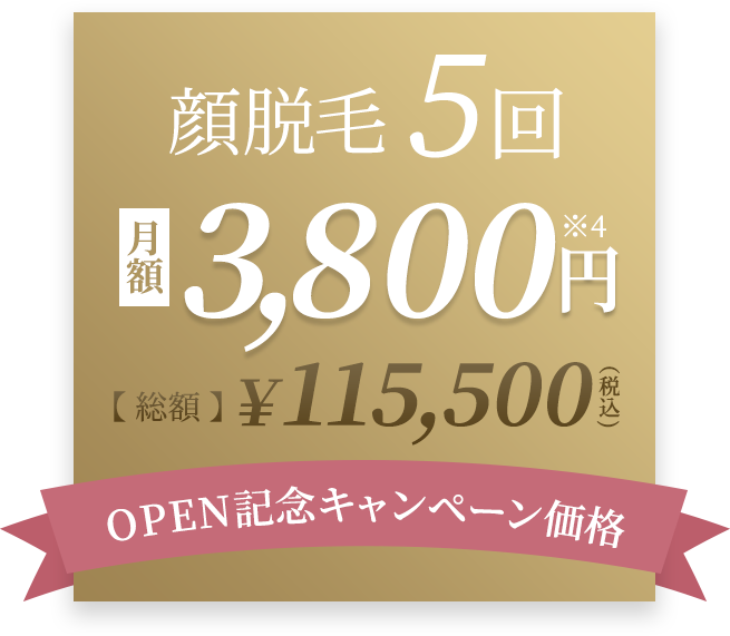 オープン記念キャンペーン価格！全身医療脱毛5回+顔・VIOコース￥253,000円