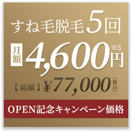 オープン記念キャンペーン価格！すね毛脱毛5回。￥57,750円